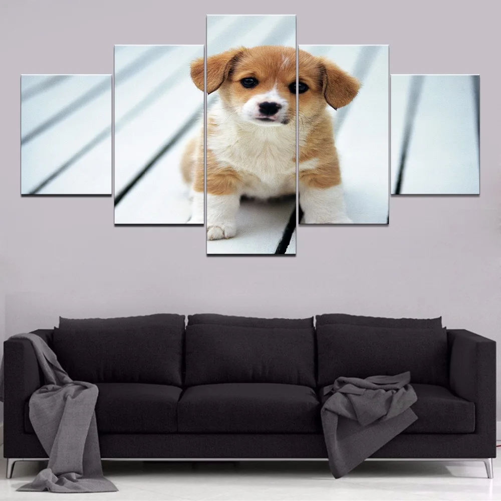 Настенное искусство HD Печать украшение дома 5 шт. животное собака милый холщовый
