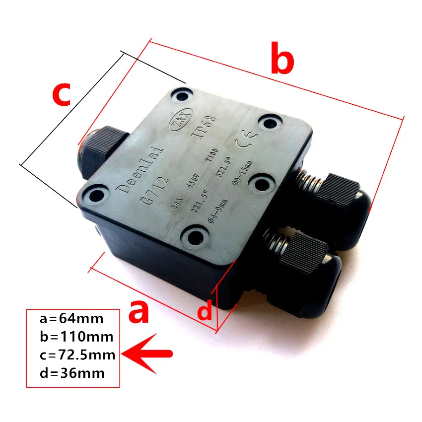 3-Way 24A 450V Outdoor Waterproof IP68 Cable Connector Junction Box Electric Enclosure Case Suitable for Cable Dia 4-9mm
3-Way 24A 450V Outdoor Waterproof IP68 Cable Connector Junction Box Electric Enclosure Case Suitable for Cable Dia 4-9mm