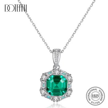 

DOTEFFIL Gorgeous Big Emerald Brilliant Pendant Necklace for Women 100% Real 925 Silver Charming Wedding Gem Necklace Jewelry