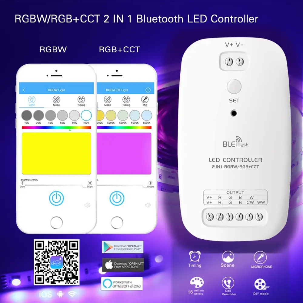 Dimming RGB CCT Bluetooth Mesh BLE Controller LED Light Controller Wifi Bluetooth Wireless Control by IOS/Android Smartphone
Dimming RGB CCT Bluetooth Mesh BLE Controller LED Light Controller Wifi Bluetooth Wireless Control by IOS/Android Smartphone