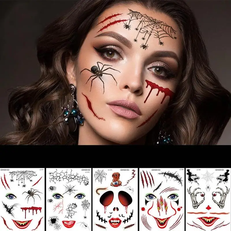 Halloween Face Makeup And Terror Spider And Scar Mask Design Environmentally Water Transfer Paper Fake Temporary Tattoo Sticker
Halloween Face Makeup And Terror Spider And Scar Mask Design Environmentally Water Transfer Paper Fake Temporary Tattoo Sticker