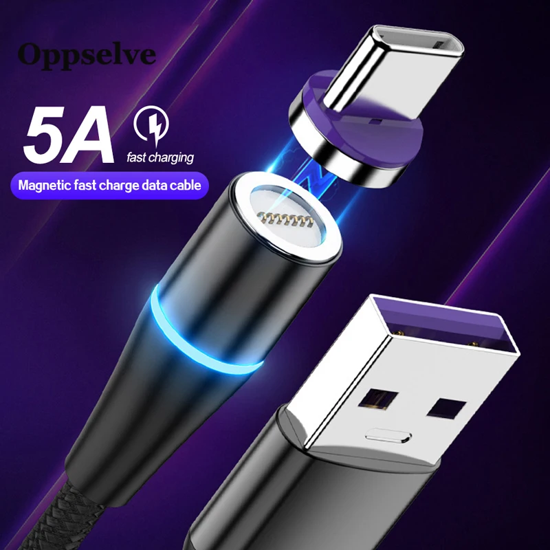 Магнитный кабель Oppselve Type C 5A провод для быстрой зарядки Huawei Mate 30 20 P30 Pro Lite