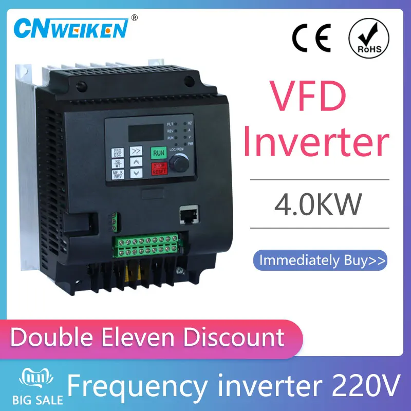 

4KW 5.5KW 7.5KW 11KW VFD Input 220V 1phase to Output 220V or 380V 3phase Variable Frequency Inverter for Motor Speed Control