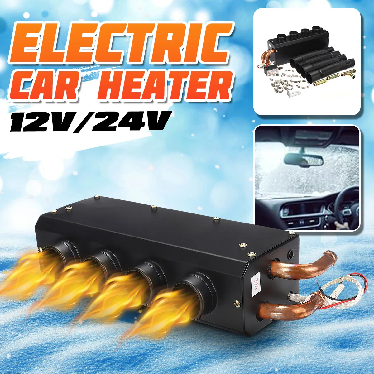 Black 12V / 24V Car Heater Defroster 4-hole Auto Van Heating Fans Air Heater Car Windscreen Window Demister Portable
Black 12V / 24V Car Heater Defroster 4-hole Auto Van Heating Fans Air Heater Car Windscreen Window Demister Portable