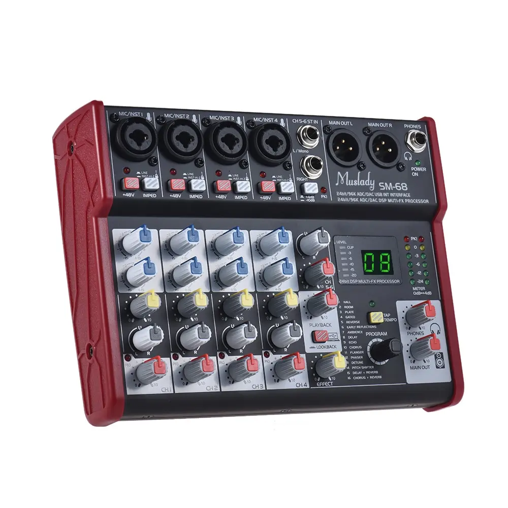 SM-68 6-ChannelMixing Console Mixer Built-in 16 Effects with USB Audio Interface Supports 5V Power Bank for Recording DJ Live
SM-68 6-ChannelMixing Console Mixer Built-in 16 Effects with USB Audio Interface Supports 5V Power Bank for Recording DJ Live