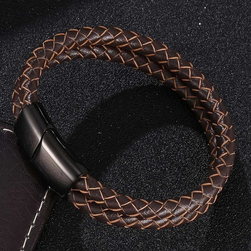 Fashion Brown Braided Leather Double Layer Bracelet Men Jewelry Stainless Steel Magnetic Clasp Bangles Male Wrist Band Gifts
Fashion Brown Braided Leather Double Layer Bracelet Men Jewelry Stainless Steel Magnetic Clasp Bangles Male Wrist Band Gifts