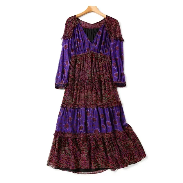 Floral Print Silk Long Dress V Neck Loose Midi Dress Spring Summer New Patchwork Clothes
Floral Print Silk Long Dress V Neck Loose Midi Dress Spring Summer New Patchwork Clothes
