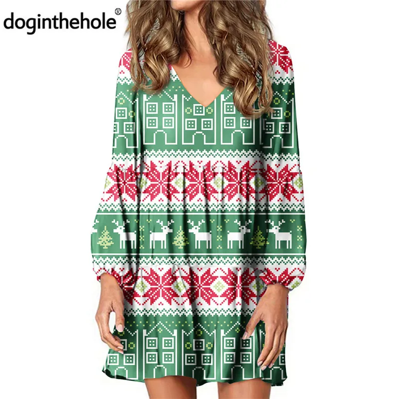 Doginthehole Ugly Christmas Pattern Women' Long Sleeve Dress Large Size Loose Swing Tunic Tops For Teen Girls Fashion Streetwear
Doginthehole Ugly Christmas Pattern Women' Long Sleeve Dress Large Size Loose Swing Tunic Tops For Teen Girls Fashion Streetwear