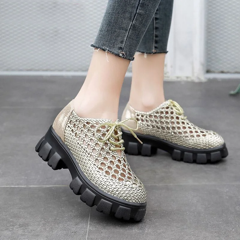 New Genuine Leather Women Shoes 2024 Spring Summer Woman Hollow Breathable Flat Platform Shoes Woven Hole Handmade Shoes Mujer
New Genuine Leather Women Shoes 2024 Spring Summer Woman Hollow Breathable Flat Platform Shoes Woven Hole Handmade Shoes Mujer