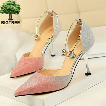 BIGTREE Pointed Toe Crystal Metal Ring Women's Sandals Mixed Colors Sequined Cloth Women Sexy Side Cut-Outs Party Shoes Shallow
BIGTREE Pointed Toe Crystal Metal Ring Women's Sandals Mixed Colors Sequined Cloth Women Sexy Side Cut-Outs Party Shoes Shallow