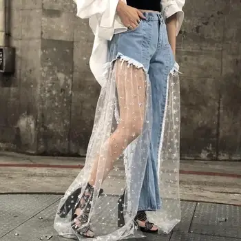 Sexy Women Wide Leg Jeans Star Sequined Mesh Stitching Jeans High Women Casual Loose Jeans Ladies Long Perspective Jeans
Sexy Women Wide Leg Jeans Star Sequined Mesh Stitching Jeans High Women Casual Loose Jeans Ladies Long Perspective Jeans