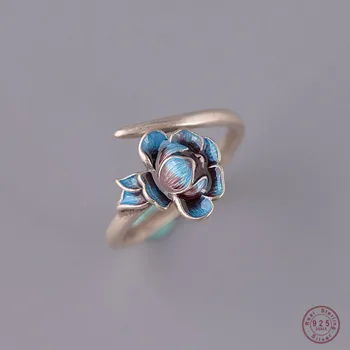 925 Sterling Silver Chinese Style Retro Simple Blue Lotus Open Ring Women High Fashion Party Jewelry Accessories Engagement Gift
925 Sterling Silver Chinese Style Retro Simple Blue Lotus Open Ring Women High Fashion Party Jewelry Accessories Engagement Gift