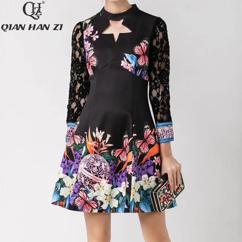 Qian Han Zi 2020 New Designer Fashion Spring Dress Women's Long Sleeve Flower Print Patchwork Lace vintage A-Line Slim dress
Qian Han Zi 2020 New Designer Fashion Spring Dress Women's Long Sleeve Flower Print Patchwork Lace vintage A-Line Slim dress