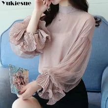 2019 mujeres tops y blusas ruffless verano otoño manga larga camisa blanca Casual mujer Blusa de gasa ropa de mujer talla grande(China)