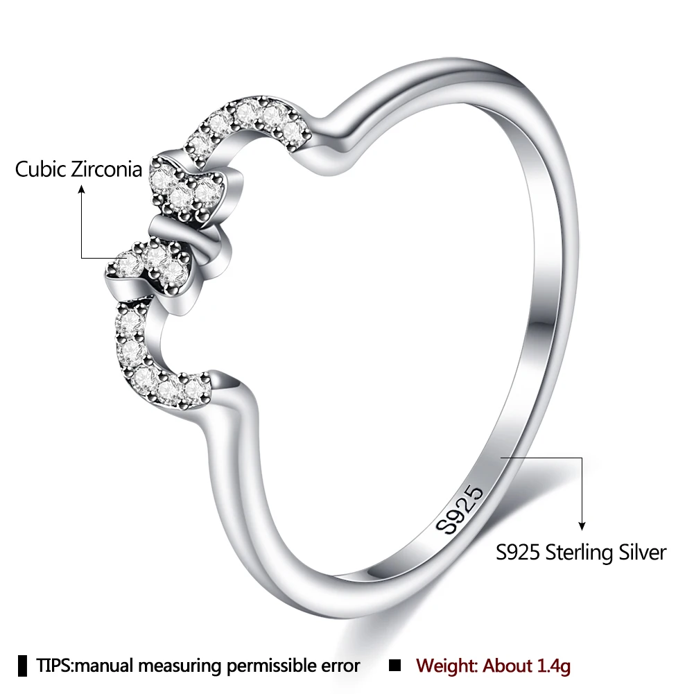 SILVERHOO Cute Bow Tie Silver Women Rings S925 Sterling Female Ring Classic Engagement Jewelry Cubic Zirconia New Listing Gift SILVERHOO Cute Bow Tie Silver Women Rings S925 Sterling Female Ring Classic Engagement Jewelry Cubic Zirconia New Listing Gift
