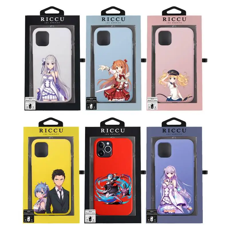 Чехол для телефона с аниме Re zero Rem Emilia iPhone 12 pro max mini 11 XS MAX 8 7 6 6S Plus X XR синий красный