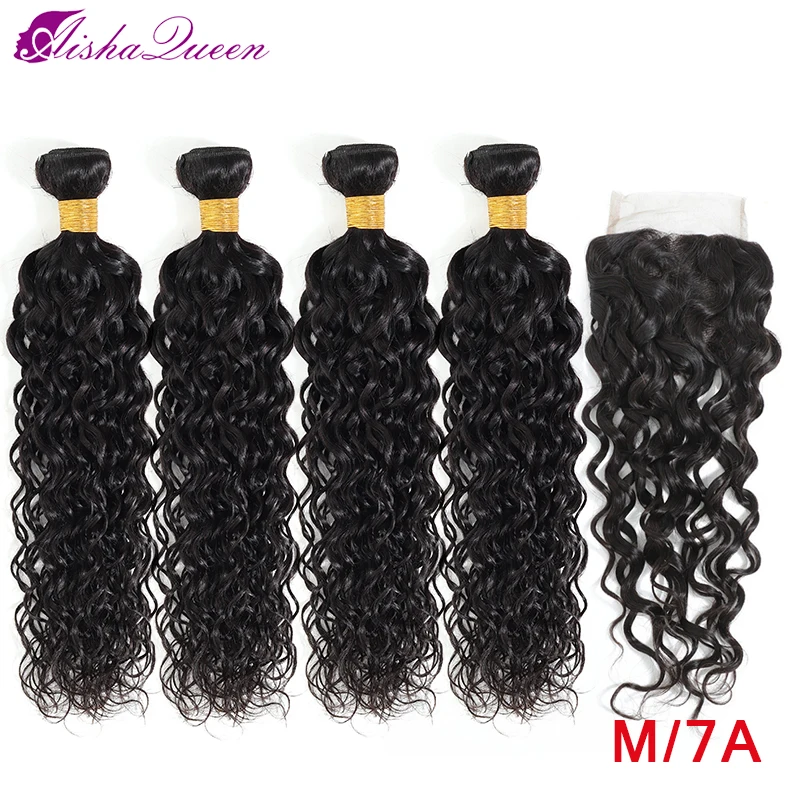 Aisha Queen Human Hair Water Wave Bundles With Closure Medium Ratio Peruvian Hair Weave 4 Bundles Natural Color Non Remy Hair
Aisha Queen Human Hair Water Wave Bundles With Closure Medium Ratio Peruvian Hair Weave 4 Bundles Natural Color Non Remy Hair