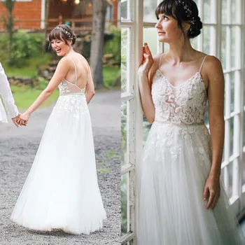 Beach A Line Wedding Dresses 2020 Spaghetti Straps Lace Appliques Open Back Boho Bridal Gowns Floor Length Vestidos De Novia
Beach A Line Wedding Dresses 2020 Spaghetti Straps Lace Appliques Open Back Boho Bridal Gowns Floor Length Vestidos De Novia