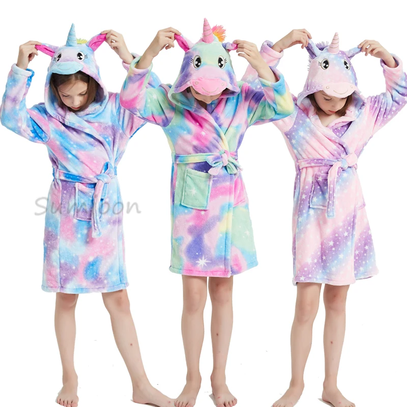 

Kigurumi Unicorn Animal Boys Girls Sleepwear Onesie Pajamas Children's Bathrobes Flannel Hooded Towel Robes Kids Dressing Gowns