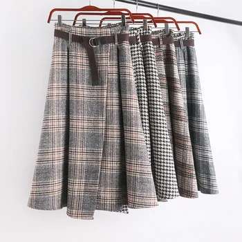 Woolen plaid skirt in autumn and winter new Korean high waist slim medium length irregular large swing A-line skirt 870 
Woolen plaid skirt in autumn and winter new Korean high waist slim medium length irregular large swing A-line skirt 870