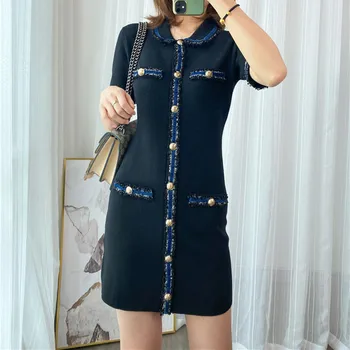 Women's Knit Mini Dress Short-sleeve Early Autumn 2020 Turn-down Collar Contrast Color Female Dresses
Women's Knit Mini Dress Short-sleeve Early Autumn 2020 Turn-down Collar Contrast Color Female Dresses