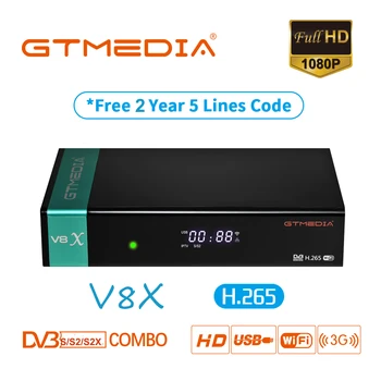 Receptor Gtmedia V8X DVB-S2/S2X Satellite Receiver update from v8 nova with Europe 5 lines for 2 year H.265 ACM Built-in Wifi
Receptor Gtmedia V8X DVB-S2/S2X Satellite Receiver update from v8 nova with Europe 5 lines for 2 year H.265 ACM Built-in Wifi