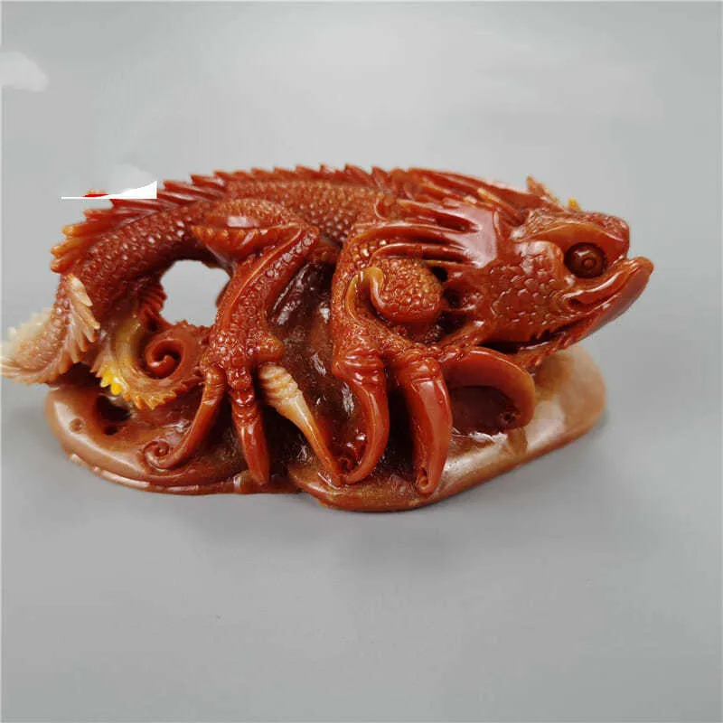 

China Imitate Shoushan Stone Hibiscus Stone Hand Carved Animal Lizard Decoration Statues et Sculptures Desk Decoration