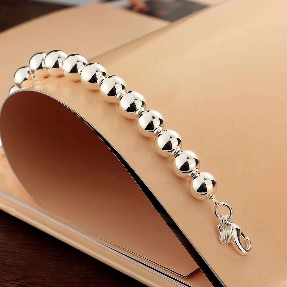 women's 925 sterling silver bracelet simple style beaded chain Solid silver not fade 6mm16-20cm size charm female Accessories women's 925 sterling silver bracelet simple style beaded chain Solid silver not fade 6mm16-20cm size charm female Accessories