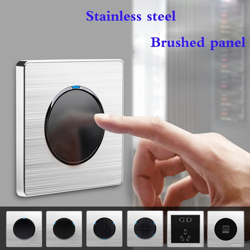 4 Gang 1 2 Way Brushed stainless steel Light Socket Any Click Point Control Wall Socket Switches Panel With Led
4 Gang 1 2 Way Brushed stainless steel Light Socket Any Click Point Control Wall Socket Switches Panel With Led