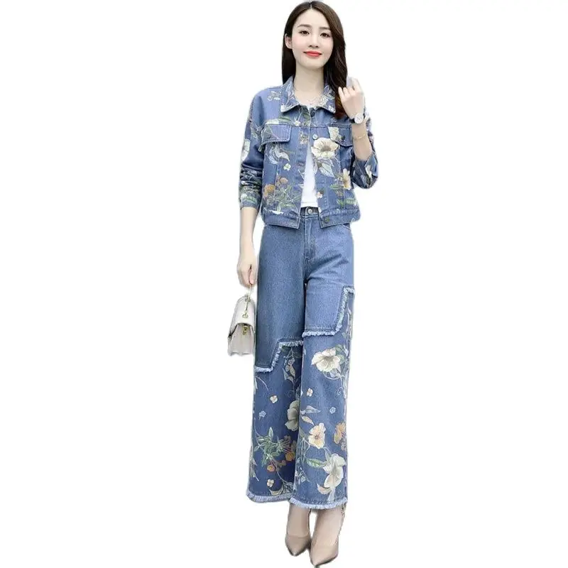 Single Piece/Pant Set Fashion 2022 Spring Autumn Retro Denim Short Jacket And Elastic waist Wide Leg Pants Female 491
Single Piece/Pant Set Fashion 2022 Spring Autumn Retro Denim Short Jacket And Elastic waist Wide Leg Pants Female 491