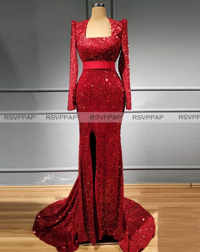 Burgundy Sequined Long Evening Dresses 2020 Elegant Long Sleeve Mermaid Front Slit Arabic Dubai Women Formal Women Gowns
Burgundy Sequined Long Evening Dresses 2020 Elegant Long Sleeve Mermaid Front Slit Arabic Dubai Women Formal Women Gowns