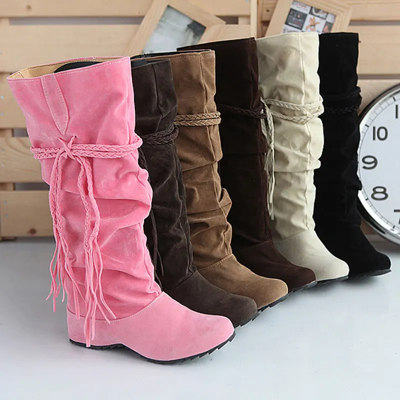 Pink cute lace-up wedge heel women's knee boots, comfortable outer wear pleated women's boots
Pink cute lace-up wedge heel women's knee boots, comfortable outer wear pleated women's boots