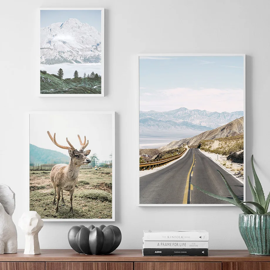 Waliicorners Wall Art Canvas Painting Wall Pictures Mountain Forest Highway Deer Leaves Plant Nordic Posters 11 Hb64fb145a9924d0898c390f43e0627f34