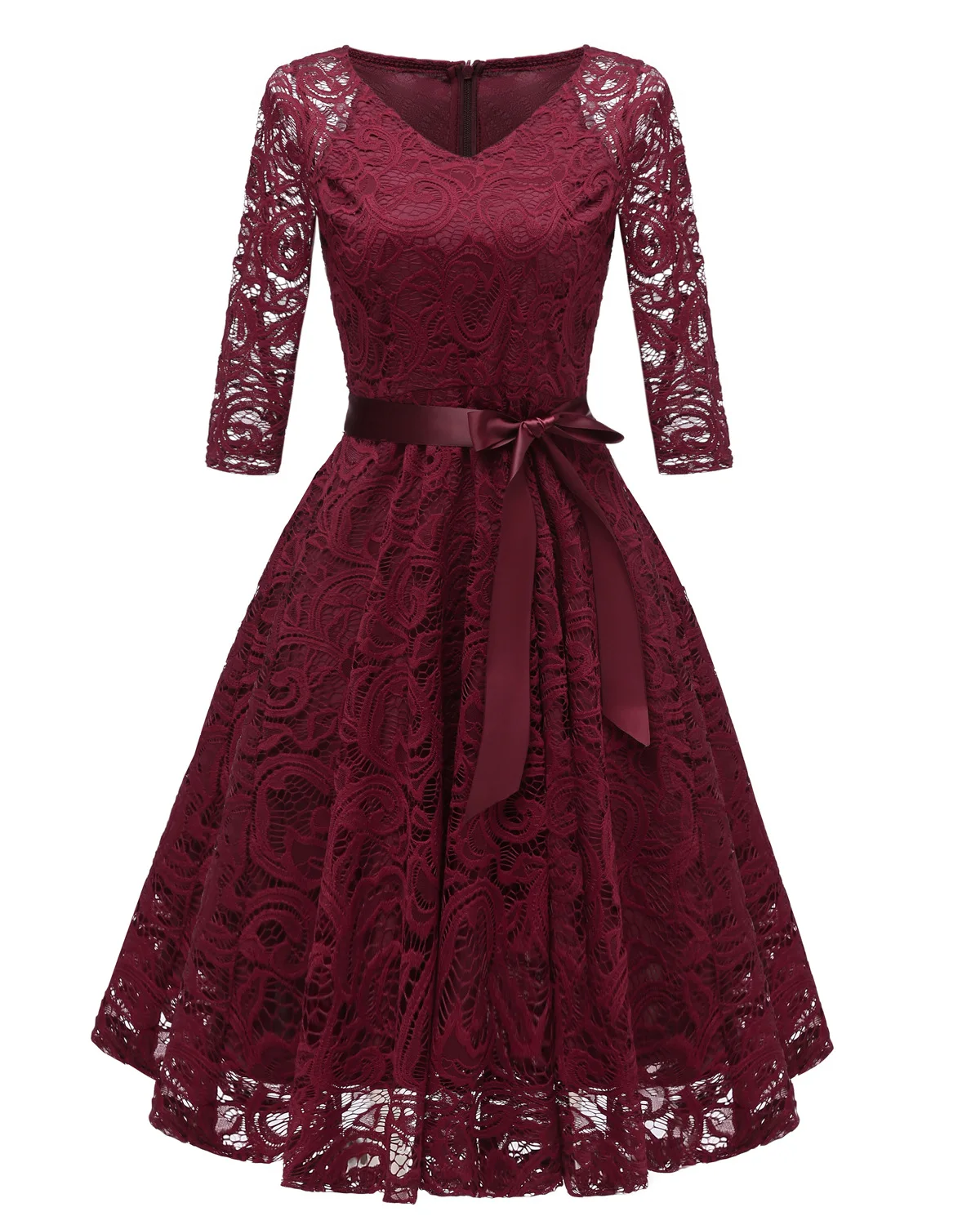 Женское кружевное платье с V-образным вырезом и длинным рукавом | Женская одежда