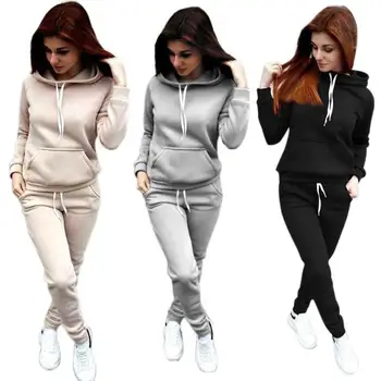 Fashion Casual 2pcs Clothes Sets Women Stitching Breathable Hooded Solid Autumn Winter Contrast Drawstring Hoodie Coat Pants 
Fashion Casual 2pcs Clothes Sets Women Stitching Breathable Hooded Solid Autumn Winter Contrast Drawstring Hoodie Coat Pants
