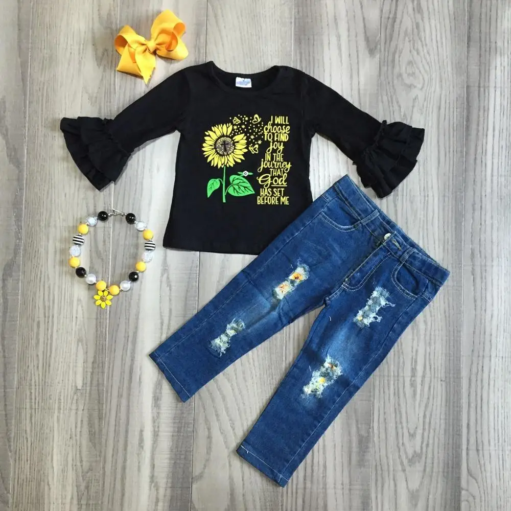 fall/winter baby girls sunflower to find joy in the journey Jeans children clothes boutique pants outfits set match accessories
fall/winter baby girls sunflower to find joy in the journey Jeans children clothes boutique pants outfits set match accessories