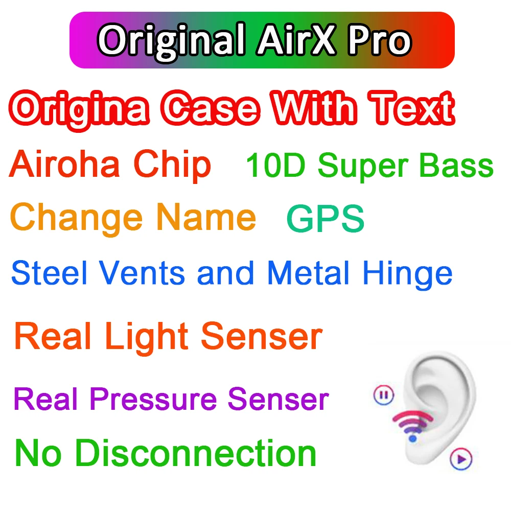 Airx Pro Tws беспроводные Bluetooth наушники с текстом гарнитура 10D Super Bass PK i99999 Plus i90000 MAX