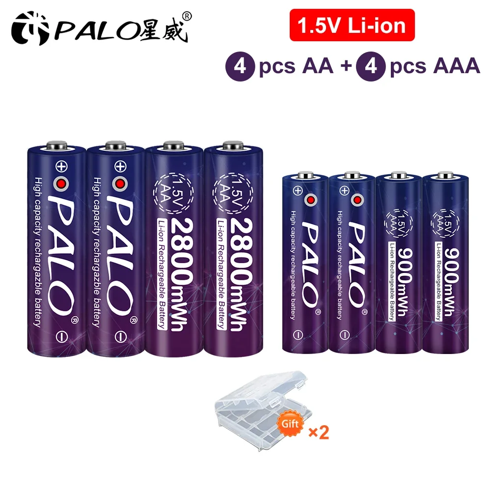 PALO 1.5V AA Rechargeable Battery AA 2800mWh 1.5V AA Li-ion Batteries+ 900mWh AAA Battery 1.5v AAA Batteries for flashlight toys
PALO 1.5V AA Rechargeable Battery AA 2800mWh 1.5V AA Li-ion Batteries+ 900mWh AAA Battery 1.5v AAA Batteries for flashlight toys
