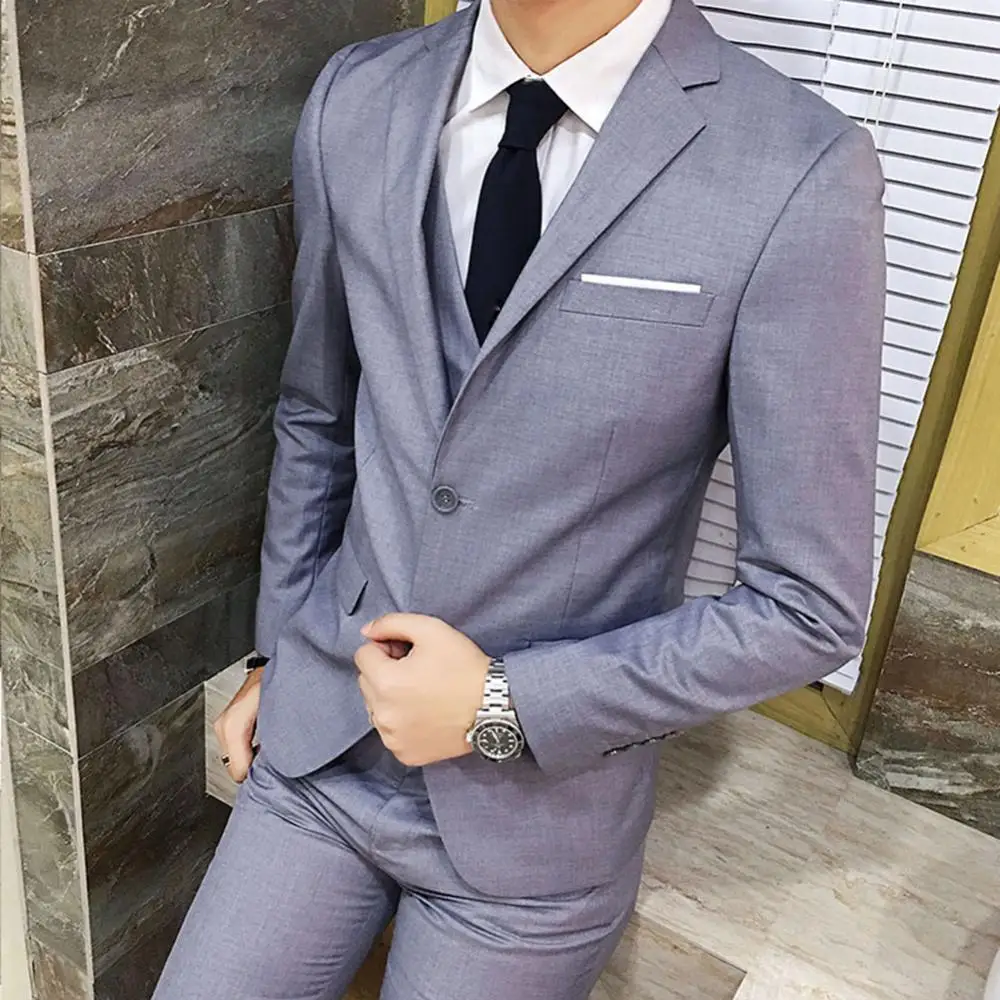3Pcs Solid Color Long Sleeve Slim Blazer (Jacket+Vest+Pants) Suits for Men 3Pcs Solid Color Long Sleeve Slim Blazer (Jacket+Vest+Pants) Suits for Men