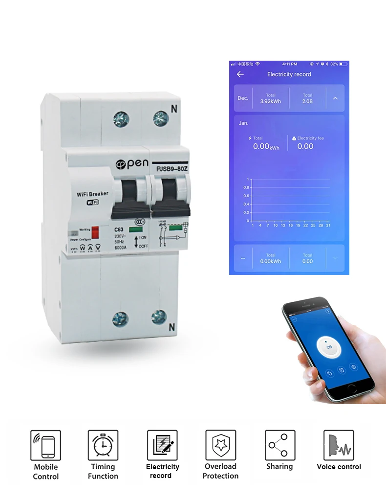 2P Remote Control Wifi Circuit Breaker with energy monitoring compatiable with alexa and google home for Smart home
2P Remote Control Wifi Circuit Breaker with energy monitoring compatiable with alexa and google home for Smart home