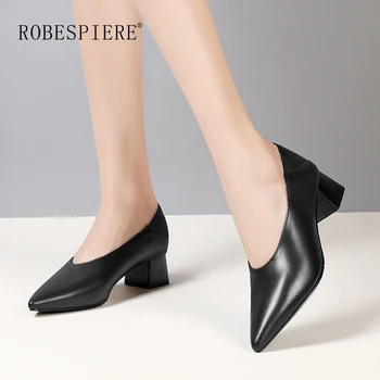 ROBESPIERE Autumn Women Pumps Pointed Toe Genuine Leather Shoes Girls Slip On Thick Heel Deep V Design Office Dress Pumps A117
ROBESPIERE Autumn Women Pumps Pointed Toe Genuine Leather Shoes Girls Slip On Thick Heel Deep V Design Office Dress Pumps A117