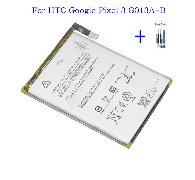 1x 2915mAh / 11.20Wh G013A-B Phone Replacement Battery For HTC Google Pixel 3 Batteries + Repair Tool Kits 
1x 2915mAh / 11.20Wh G013A-B Phone Replacement Battery For HTC Google Pixel 3 Batteries + Repair Tool Kits