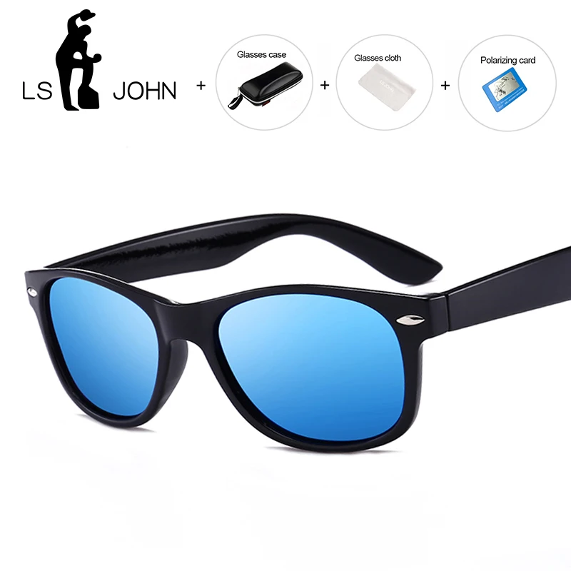 

LS JOHN Brand Retro Polarized Sunglasses Women Men Vintage Eyewear Accessories Black Silver Sun Glasses For Male/Female 2132