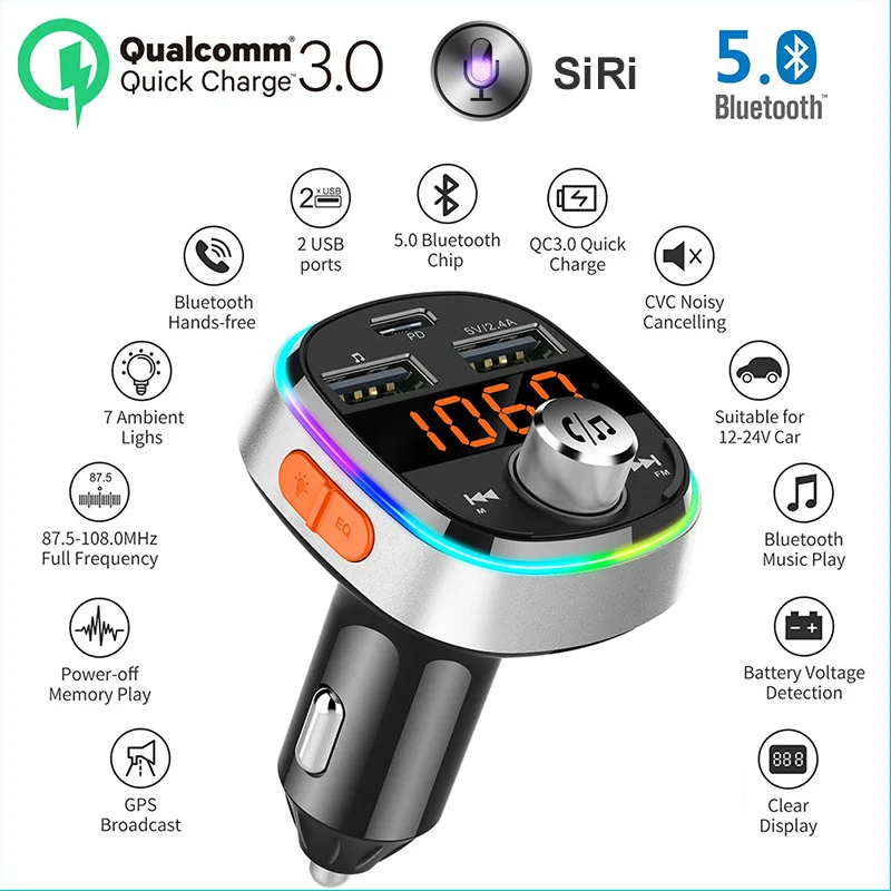 Bluetooth 5.0 Car MP3 Player Handsfree Car Radio FM Transmitter support TF Card U disk QC3.0 3.1A Fast Dual USB Car Accessories
Bluetooth 5.0 Car MP3 Player Handsfree Car Radio FM Transmitter support TF Card U disk QC3.0 3.1A Fast Dual USB Car Accessories