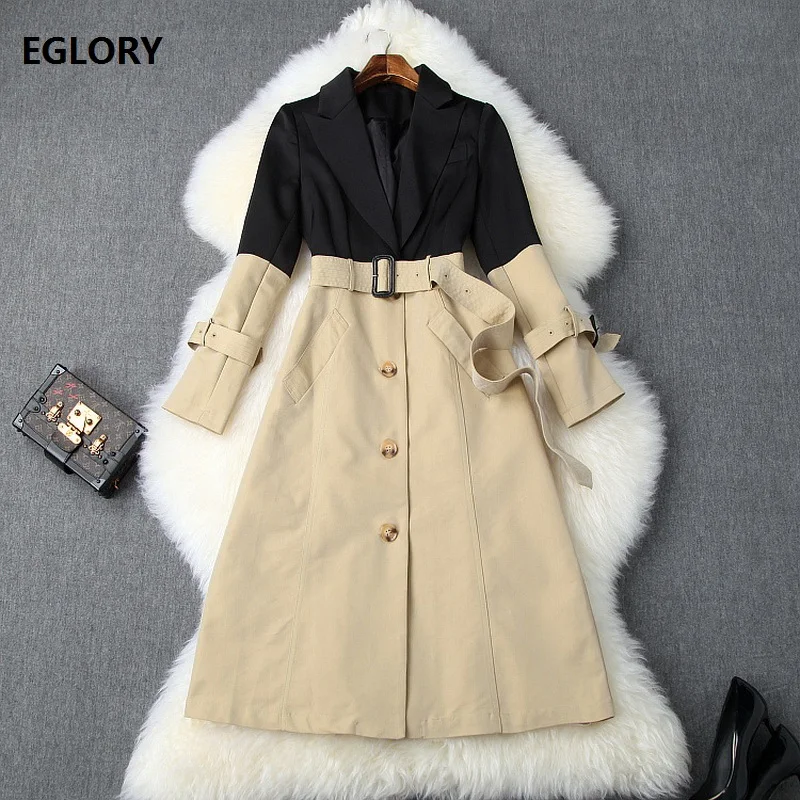 High Quality 2019 Autumn Long Coat Trench Women Black Apricot Color Patchwork Single Breasted Coat Windbreaker Casual Outerwear 
High Quality 2019 Autumn Long Coat Trench Women Black Apricot Color Patchwork Single Breasted Coat Windbreaker Casual Outerwear