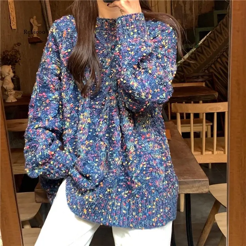 

Autumn Women Sweater New Knitted Jacket Style Colored Dot Pullover Twist Sweater Women Clothes Top