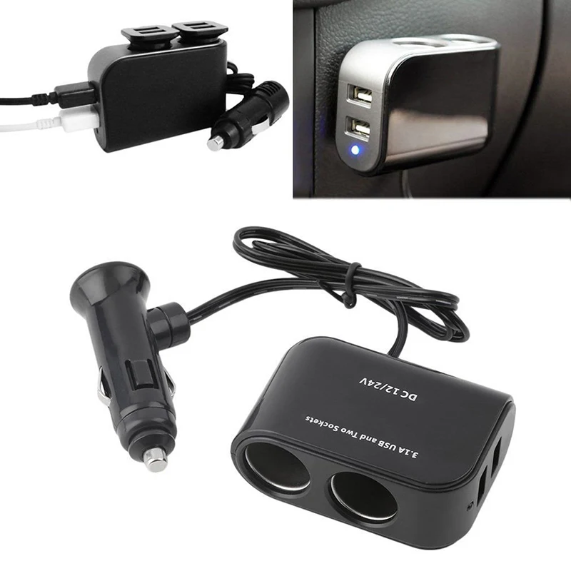 1*2 Way Car Cigarette Lighter Socket Splitter 12V Dual USB Charger Power Adapter
1*2 Way Car Cigarette Lighter Socket Splitter 12V Dual USB Charger Power Adapter