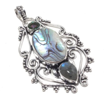Abalone Shell + Labradorite Pendant Silver Overlay over Copper , Hand made Women Jewelry Gift 
Abalone Shell + Labradorite Pendant Silver Overlay over Copper , Hand made Women Jewelry Gift