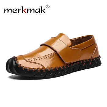 

Merkmak 2020 Genuine Leather Men Casual Shoes Brand Mens Loafers Moccasins Breathable Slip on Black Driving Shoes Plus Size 46