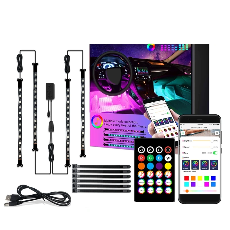Interior Car Lights, Car LED Strip Light Upgrade TwoLine Design APP Controller Lighting Kits, MultiColor Car Charger/USB
Interior Car Lights, Car LED Strip Light Upgrade TwoLine Design APP Controller Lighting Kits, MultiColor Car Charger/USB